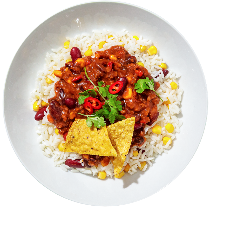 Chili con Carne mit Reis / Texanischer Eintopf mit Hackfleisch, Bohnen, Mais und Reis 380 g