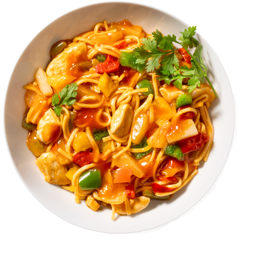 Chicken sweet-sour / Hähnchen in süss-saurer Sauce mit Mie-Nudeln, Ananas &amp; Gemüse 380 g